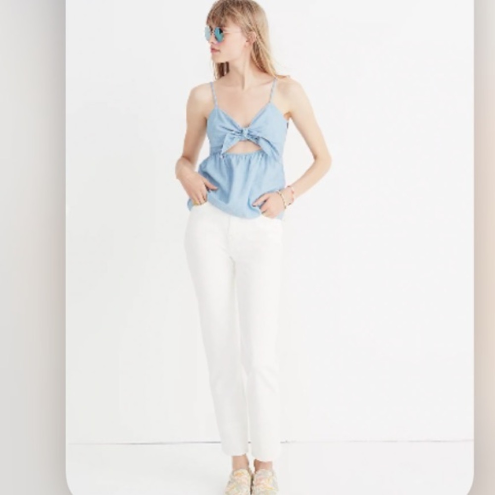 Madewell Chambray Tie-Front Keyhole Cami Top Cotton 00 - Picture 16 of 16